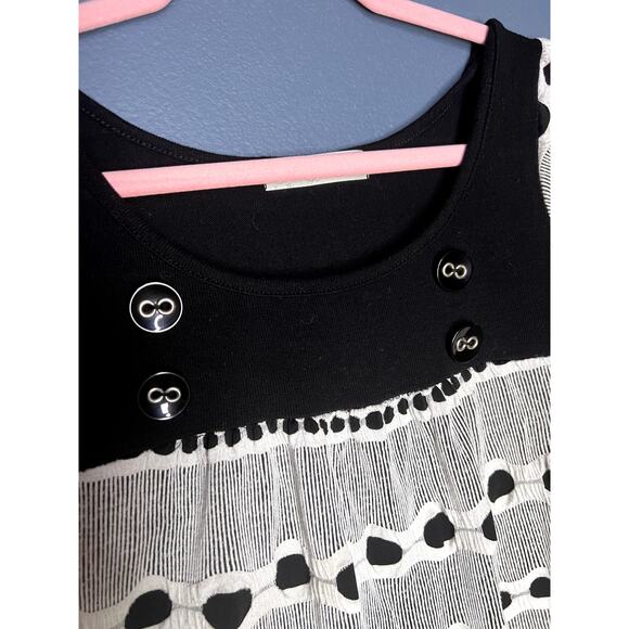 2000s Have Bubble Sleeve Polka Dot Black White Multi Textured Button Top Women - Picture 3 of 8